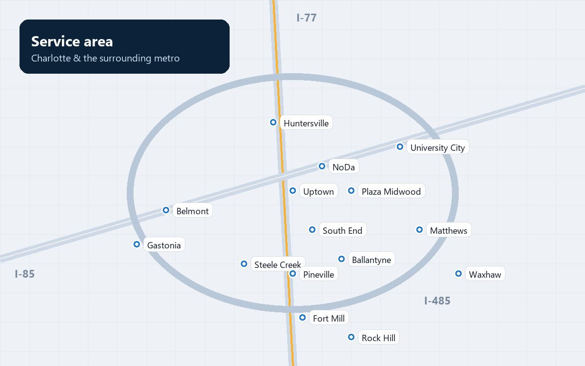 Map of the Charlotte metro service area
